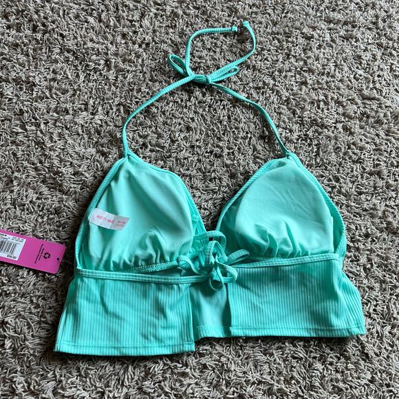 NWT! Juniors' Ninety-Nine° Mint Apron Crop Tankini Swim Top Size X-Large - Picture 2 of 7